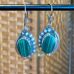 🎉 GORGEOUS STERLING SILVER & MALACHI EARRINGS ‼️